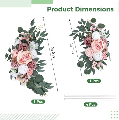 2 Pcs Wedding Arch Flowers Set, Large 23.6 in & Small 15.7 in Artificial Floral Swag for Outdoor Wedding, alternate view 2