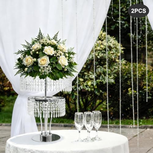 2 PCS Wedding Vases Centerpieces, 21" Tall Crystal Flower Stand in Silver, alternate view 2