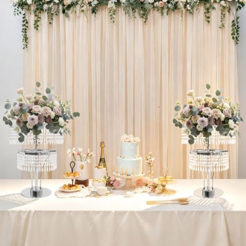 2 PCS Wedding Vases Centerpieces, 21" Tall Crystal Flower Stand in Silver, alternate view 4