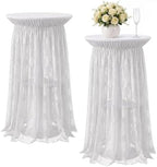 2 Pcs White Cocktail Table Covers with Lace Skirts 32 x 43 Inch in 32 x 43 Inch