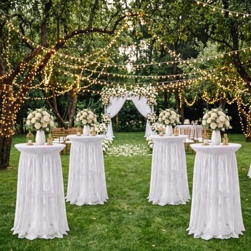2 Pcs White Cocktail Table Covers with Lace Skirts 32 x 43 Inch in 32 x 43 Inch, alternate view 2