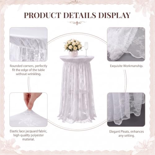 2 Pcs White Cocktail Table Covers with Lace Skirts 32 x 43 Inch in 32 x 43 Inch, alternate view 4