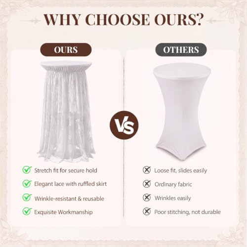 2 Pcs White Cocktail Table Covers with Lace Skirts 32 x 43 Inch in 32 x 43 Inch, alternate view 5
