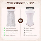 2 Pcs White Cocktail Table Covers with Lace Skirts 32 x 43 Inch in 32 x 43 Inch, alternate view 5