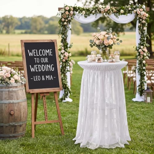 2 Pcs White Cocktail Table Covers with Lace Skirts 32 x 43 Inch in 32 x 43 Inch, alternate view 6