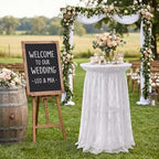 2 Pcs White Cocktail Table Covers with Lace Skirts 32 x 43 Inch in 32 x 43 Inch, alternate view 6