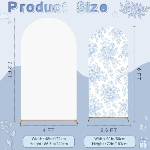 2 Pcs White Floral Arch Covers Backdrop 7.2ft 6ft Stretchy Fabric Covers for Ripples Wedding Bridal Shower Baby, alternate
