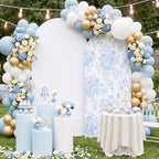 2 Pcs White Floral Arch Covers Backdrop 7.2ft 6ft Stretchy Fabric Covers for Ripples Wedding Bridal Shower Baby, alternate