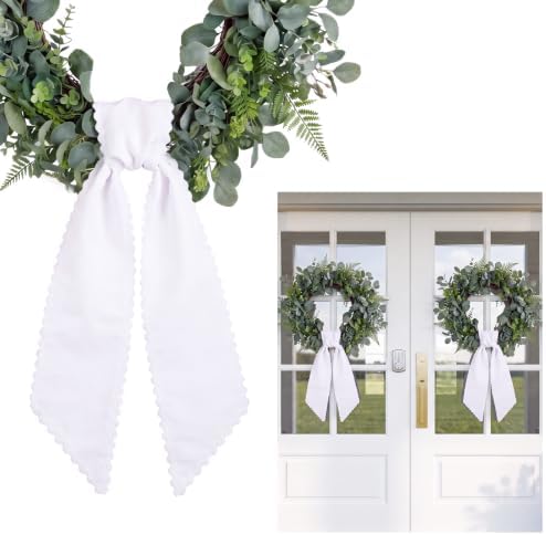 2 Pcs White Rolled Edge Wreath Sash Ties,4.5"*55.1
