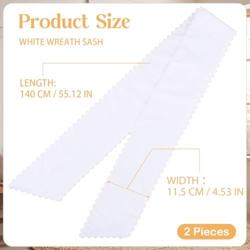 2 Pcs White Rolled Edge Wreath Sash Ties,4.5"*55.1, alternate view 2