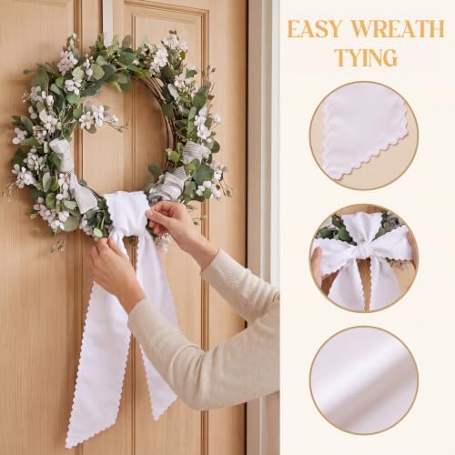 2 Pcs White Rolled Edge Wreath Sash Ties,4.5"*55.1, alternate view 3