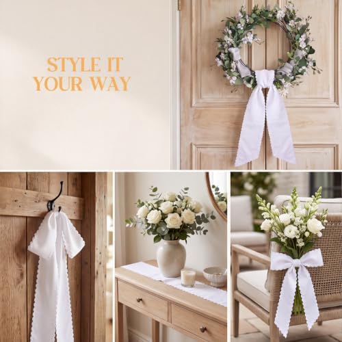 2 Pcs White Rolled Edge Wreath Sash Ties,4.5"*55.1, alternate view 6