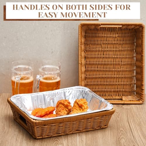 2 Pcs Wicker Serving Baskets for 9x13 Inch Foil Pans, Brown in 9x13 Inch in Brown, alternate view 2
