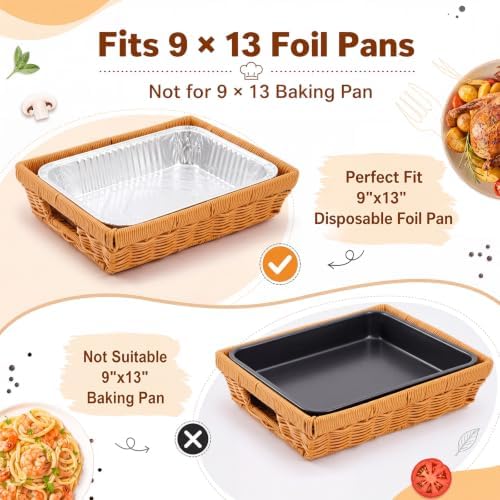 2 Pcs Wicker Serving Baskets for 9x13 Inch Foil Pans, Brown in 9x13 Inch in Brown, alternate view 4