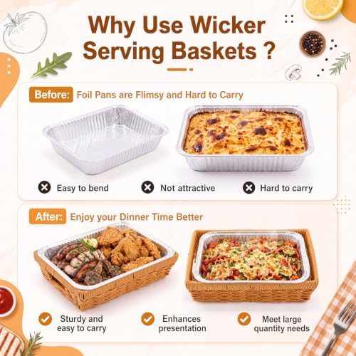 2 Pcs Wicker Serving Baskets for 9x13 Inch Foil Pans, Brown in 9x13 Inch in Brown, alternate view 5
