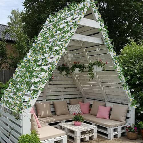 2 Pcs Wildflower Garland Spring Flowers Garland 12 FT Blue Artificial Daisy Flowers and Leaves Faux Floral Vine, alternate
