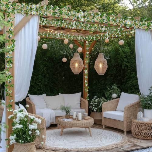 2 Pcs Wildflower Garland Spring Flowers Garland 12 FT Blue Artificial Daisy Flowers and Leaves Faux Floral Vine, alternate