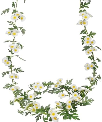 2 Pcs Wildflower Garland Spring Flowers Garland 12 FT White Artificial Daisy Flowers and Leaves Faux Floral Vine