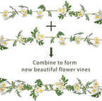 2 Pcs Wildflower Garland Spring Flowers Garland 12 FT White Artificial Daisy Flowers and Leaves Faux Floral Vine, alternate