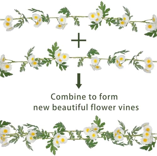 2 Pcs Wildflower Garland Spring Flowers Garland 12 FT White Artificial Daisy Flowers and Leaves Faux Floral Vine, alternate