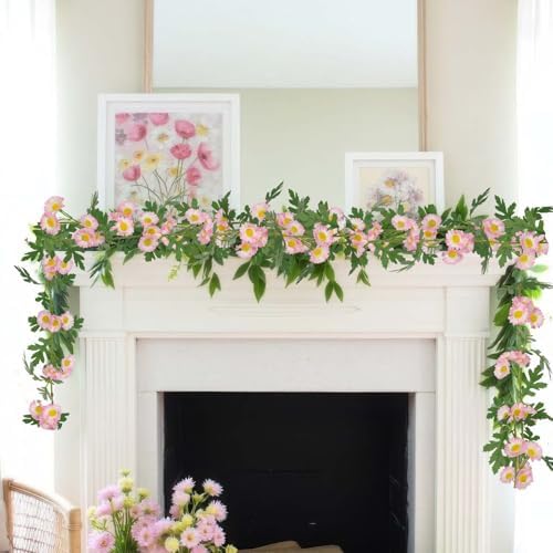 2 Pcs Wildflower Garland Spring Flowers Garland Pink Artificial Daisy Flowers and Leaves Faux Floral Vine for, alternate view