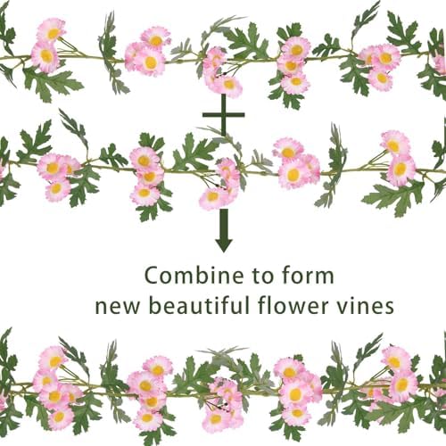 2 Pcs Wildflower Garland Spring Flowers Garland Pink Artificial Daisy Flowers and Leaves Faux Floral Vine for, alternate view