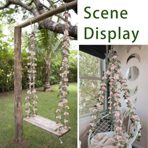2 Pcs Wildflower Garland Spring Flowers Garland Pink Artificial Daisy Flowers and Leaves Faux Floral Vine for, alternate view