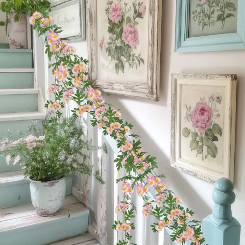 2 Pcs Wildflower Garland Spring Flowers Garland Pink Artificial Daisy Flowers and Leaves Faux Floral Vine for, alternate view