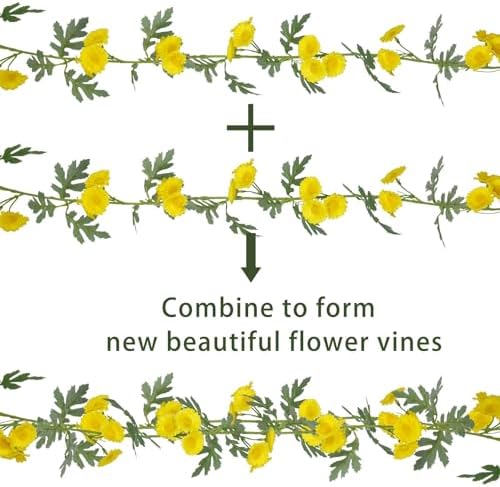 2 Pcs Wildflower Garland Spring Flowers Garland Yellow Artificial Daisy Flowers and Leaves Faux Floral Vine for, alternate