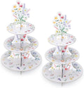 2 Pcs Wildflower Party Decorations 3 Tier Floral Cupcake Stand in Bright Color