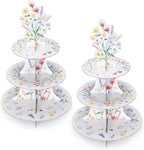 2 Pcs Wildflower Party Decorations 3 Tier Floral Cupcake Stand in Bright Color
