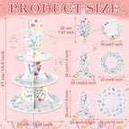 2 Pcs Wildflower Party Decorations 3 Tier Floral Cupcake Stand in Bright Color, alternate view 3