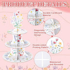 2 Pcs Wildflower Party Decorations 3 Tier Floral Cupcake Stand in Bright Color, alternate view 4
