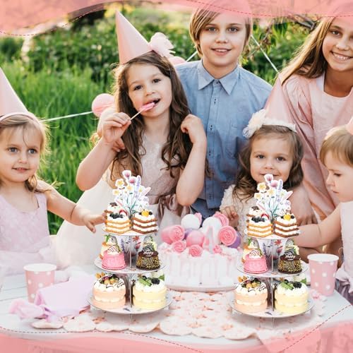 2 Pcs Wildflower Party Decorations 3 Tier Floral Cupcake Stand in Bright Color, alternate view 5