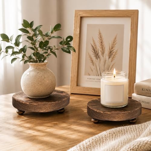 2 Pcs Wood Riser for Display Stand, 4.72inch Holder for Rustic Farmhouse Decor, Tiered Tray Decorations, Round