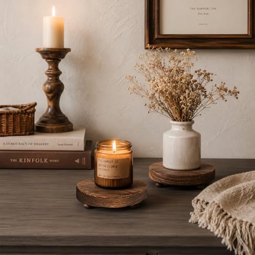 2 Pcs Wood Riser for Display Stand, 4.72inch Holder for Rustic Farmhouse Decor, Tiered Tray Decorations, Round, alternate