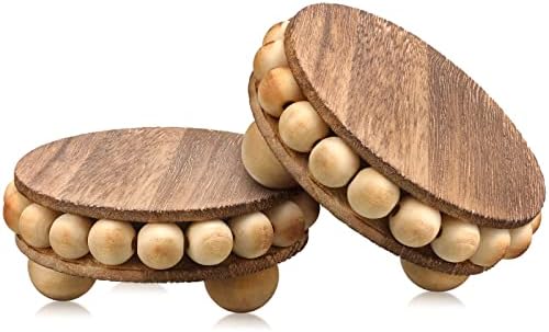 2 Pcs Wooden Risers for Displays Round Wood Riser Distressed Wood Risers Farmhouse Pedestal Display Stand Rustic