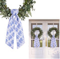 2 Pcs Wreath Sash Blue Floral Scalloped,4.5"*55.1"