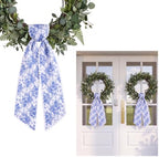 2 Pcs Wreath Sash Blue Floral Scalloped,4.5"*55.1"