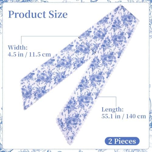 2 Pcs Wreath Sash Blue Floral Scalloped,4.5"*55.1", alternate view 2