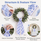 2 Pcs Wreath Sash Blue Floral Scalloped,4.5"*55.1", alternate view 5