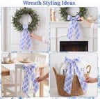 2 Pcs Wreath Sash Blue Floral Scalloped,4.5"*55.1", alternate view 6
