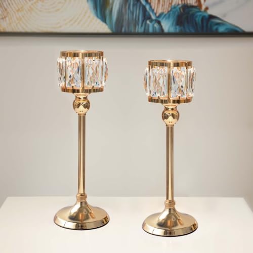 2 Piece Crystal Bowl Tealight Candelabra Votive Candle Stands, Wedding centerpieces for Tables Crystal