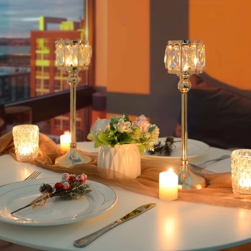 2 Piece Crystal Bowl Tealight Candelabra Votive Candle Stands, Wedding centerpieces for Tables Crystal, alternate view 2