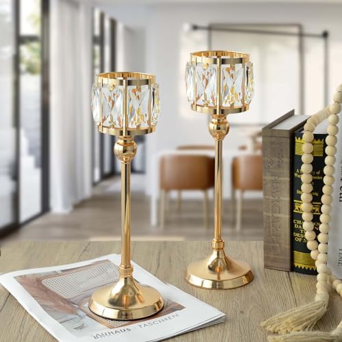2 Piece Crystal Bowl Tealight Candelabra Votive Candle Stands, Wedding centerpieces for Tables Crystal, alternate view 3