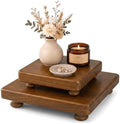 2-Piece Display Risers with Square Top for Home Decor, Brown in Brown