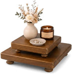 2-Piece Display Risers with Square Top for Home Decor, Brown in Brown