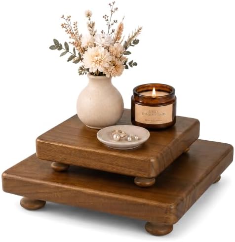 2-Piece Display Risers with Square Top for Home Decor, Brown in Brown