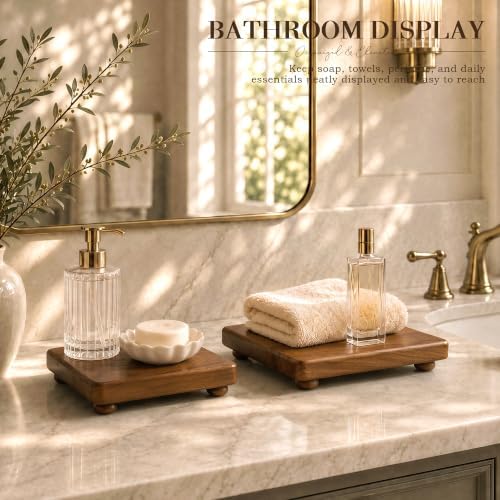 2-Piece Display Risers with Square Top for Home Decor, Brown in Brown, alternate view 4