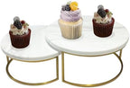 2-Piece Round Marble Cake Stand Set - 9.5 and 7.9 Inch Marble & Gold Dessert Display for Wedding, Party Decor in